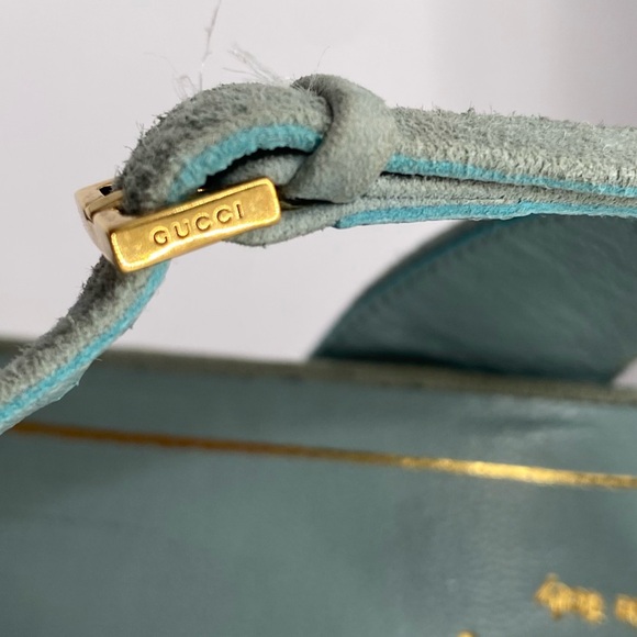 Gucci Jacquelyne Suede T-strap Heels with Crystal Accents - Picture 9 of 11